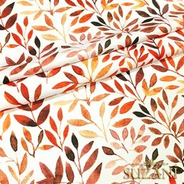 Bordo Turuncu Yapraklar Desenli Kumaş