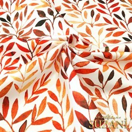 Bordo Turuncu Yapraklar Desenli Kumaş