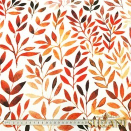 Bordo Turuncu Yapraklar Desenli Kumaş