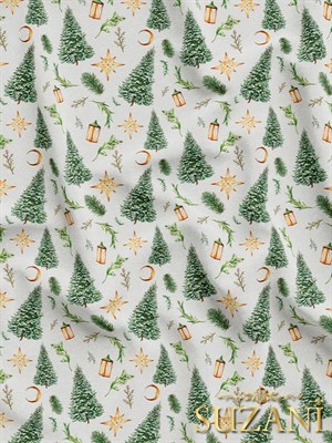 Çam Ağacı Desenli Dijital Baskılı Kumaş