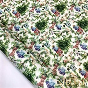 Çam Ağacı Desenli Dijital Baskılı Kumaş