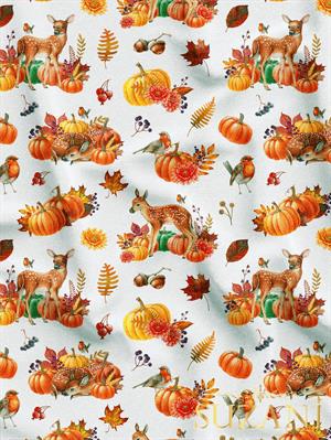 Ceylan ve Balkabağı Desenli Dijital Baskılı Kumaş