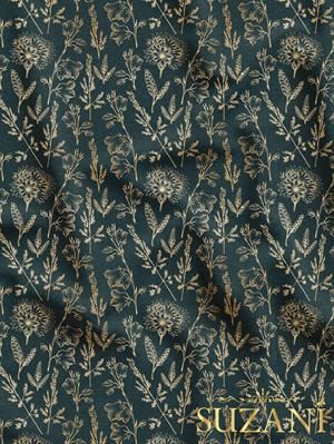 Çiçek Bahçesi Lacivert Zemin Desenli Dijital Baskılı Kumaş