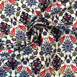 Çiçek Motifli Çini Desenli Kumaş