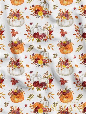 Çiçekli Balkabağı Desenli Dijital Baskılı Kumaş