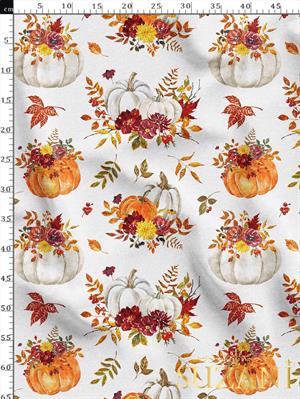 Çiçekli Balkabağı Desenli Dijital Baskılı Kumaş