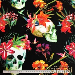 Çiçekli Kafatası Desenli Kumaş