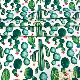Çiçekli Kaktüs Desenli Dijital Baskılı Kumaş