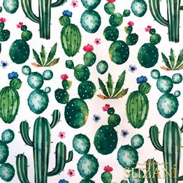 Çiçekli Kaktüs Desenli Dijital Baskılı Kumaş