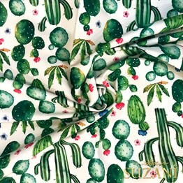 Çiçekli Kaktüs Desenli Dijital Baskılı Kumaş