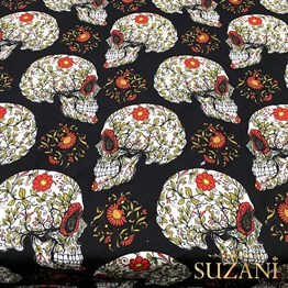 Çiçekli Profil Kafatası Kumaş