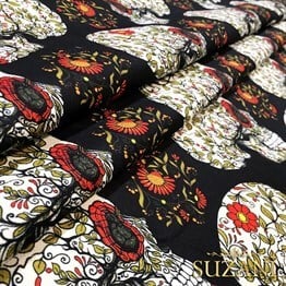 Çiçekli Profil Kafatası Kumaş