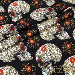 Çiçekli Profil Kafatası Kumaş