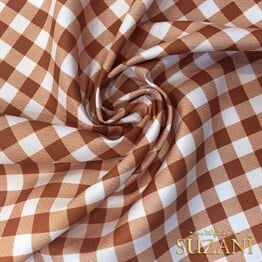 Çikolata Küçük Pötikare Desenli Dijital Baskılı Kumaş