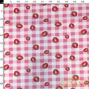 Çilek Pötikare Desenli Dijital Baskılı Kumaş