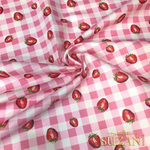 Çilek Pötikare Desenli Dijital Baskılı Kumaş
