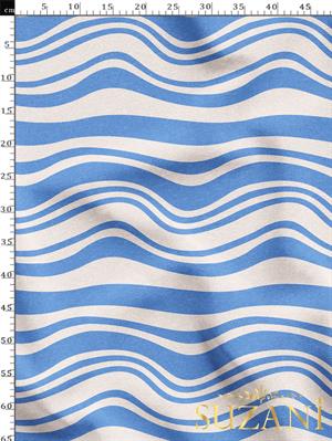Çivit Mavi Renk Çizgi Desenli Dijital Baskılı Kumaş