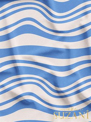 Çivit Mavi Renk Çizgi Desenli Dijital Baskılı Kumaş