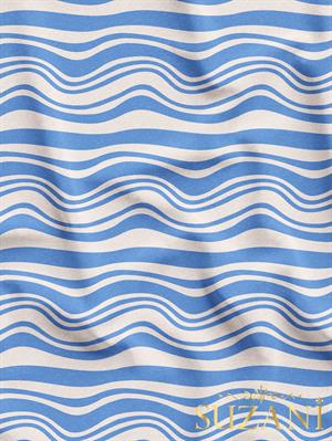 Çivit Mavi Renk Çizgi Desenli Dijital Baskılı Kumaş