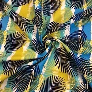 Çizgi Üzeri Yaprak Desenli Dijital Baskılı Kumaş