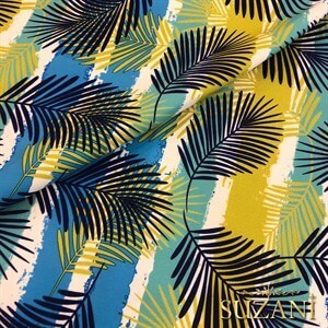 Çizgi Üzeri Yaprak Desenli Dijital Baskılı Kumaş