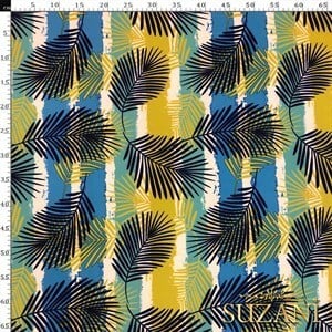 Çizgi Üzeri Yaprak Desenli Dijital Baskılı Kumaş