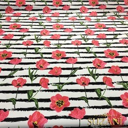 Çizgiler Üzeri Pembe Menekşe Desenli Kumaş