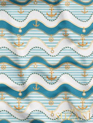 Çizgili Çapa Desenli Dijital Baskılı Kumaş