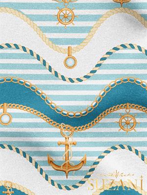 Çizgili Çapa Desenli Dijital Baskılı Kumaş