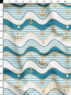 Çizgili Çapa Desenli Dijital Baskılı Kumaş