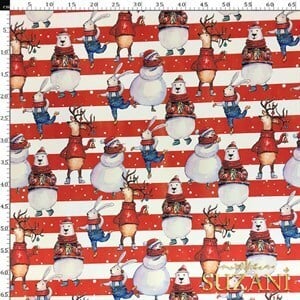 Çizgili Çocuk Yılbaşı Desenli Dijital Baskılı Kumaş