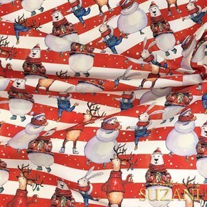 Çizgili Çocuk Yılbaşı Desenli Dijital Baskılı Kumaş