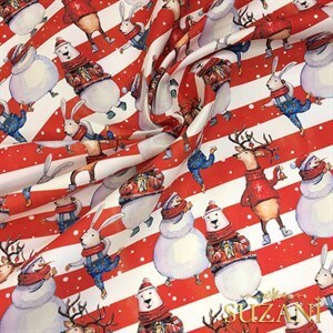 Çizgili Çocuk Yılbaşı Desenli Dijital Baskılı Kumaş