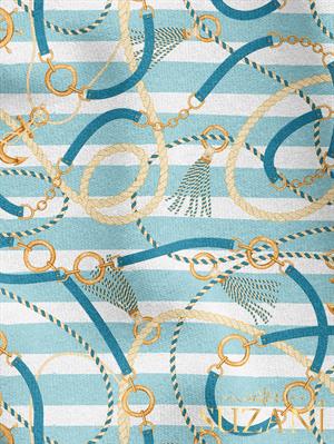 Çizgili Halat Desenli Dijital Baskılı Kumaş