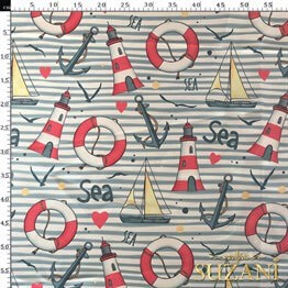 Çizgili Yelken Desenli Dijital Baskılı Kumaş