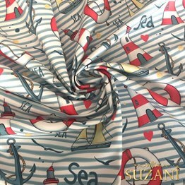 Çizgili Yelken Desenli Dijital Baskılı Kumaş