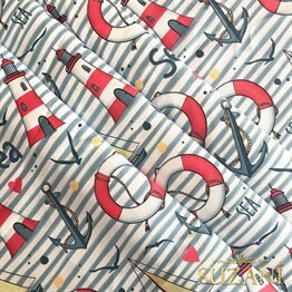 Çizgili Yelken Desenli Dijital Baskılı Kumaş