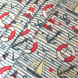 Çizgili Yelken Desenli Dijital Baskılı Kumaş