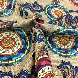 Çuval Zemin Etnik Mandala Desenli Kumaş