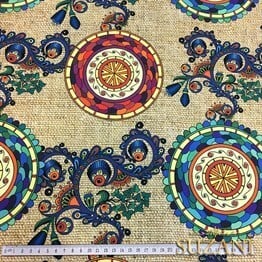 Çuval Zemin Etnik Mandala Desenli Kumaş