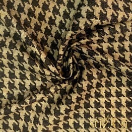 Çuval Zemin Kahve Küçük Kazayağı Desenli Dijital Baskılı Kumaş