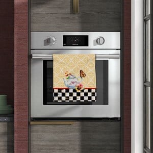 Damalı Çaydanlık Desenli Dikişsiz 4lü Fırın Örtüsü Kumaşı