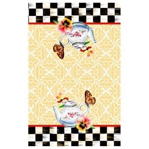 Damalı Çaydanlık Desenli Dikişsiz 4lü Fırın Örtüsü Kumaşı