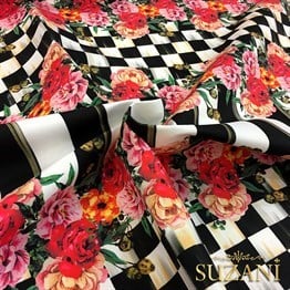 Damalı Çiçekli Dikey Çizgili Kumaş