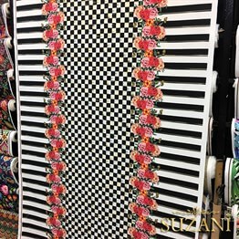 Damalı Çiçekli Yatay Çizgili Kumaş