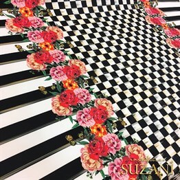 Damalı Çiçekli Yatay Çizgili Kumaş