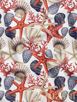 Deniz Yıldızı Desenli Dijital Baskılı Kumaş