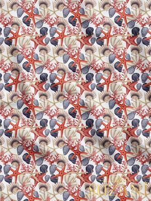 Deniz Yıldızı Desenli Dijital Baskılı Kumaş