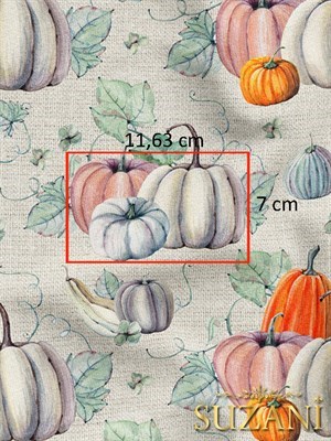 Doku Efektli Zemin Üzeri Balkabağı Desenli Dijital Baskılı Kumaş