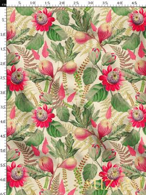 Egzotik Çiçek İncir Desenli Dijital Baskılı Kumaş